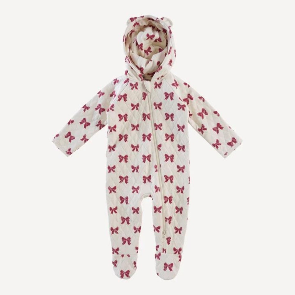 NWT Kate‎ Quinn Quilted Bear Bunting Red Bow Organic Cotton Newborn
